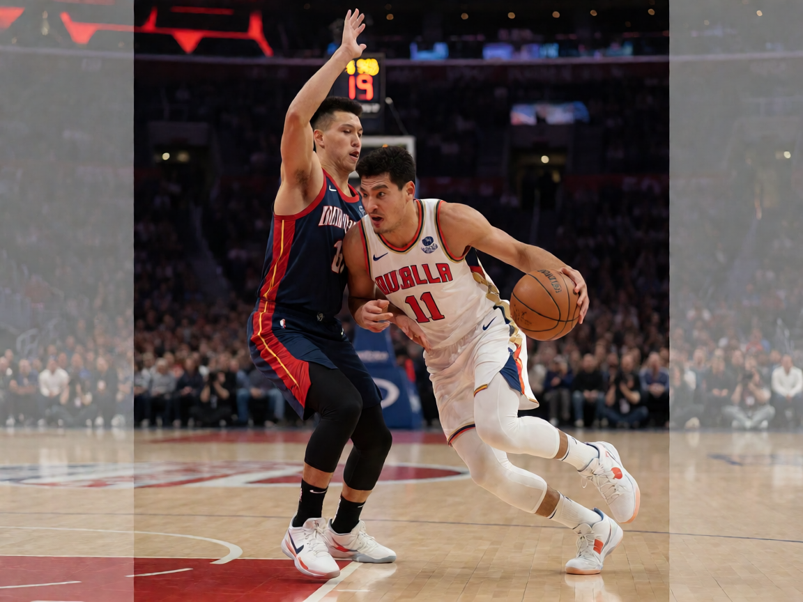 NBA篮球比赛现场,球员激烈对抗瞬间